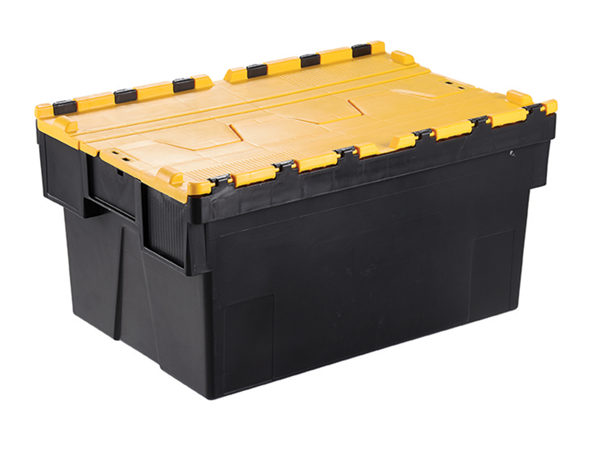 RS PRO 77L Yellow Polypropylene Attached Lid Container, 600 mm x 400mm x 400 mm