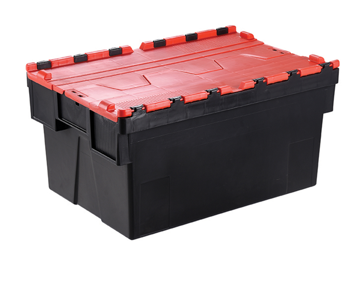 RS PRO 77L Red Polypropylene Attached Lid Container, 600 mm x 400mm x 400 mm