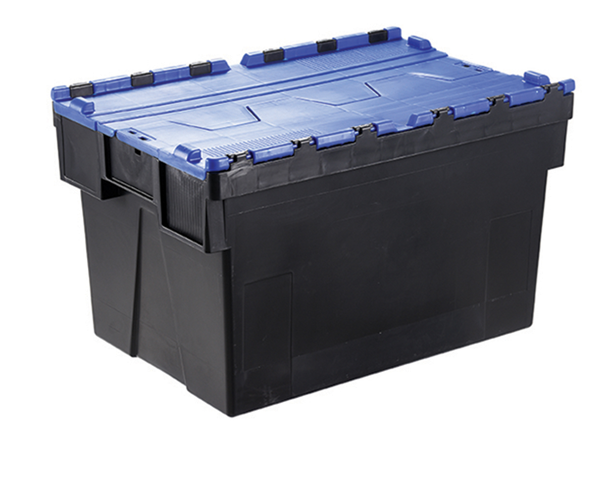 RS PRO 65L Blue Polypropylene Attached Lid Container, 600 mm x 400mm x 365 mm