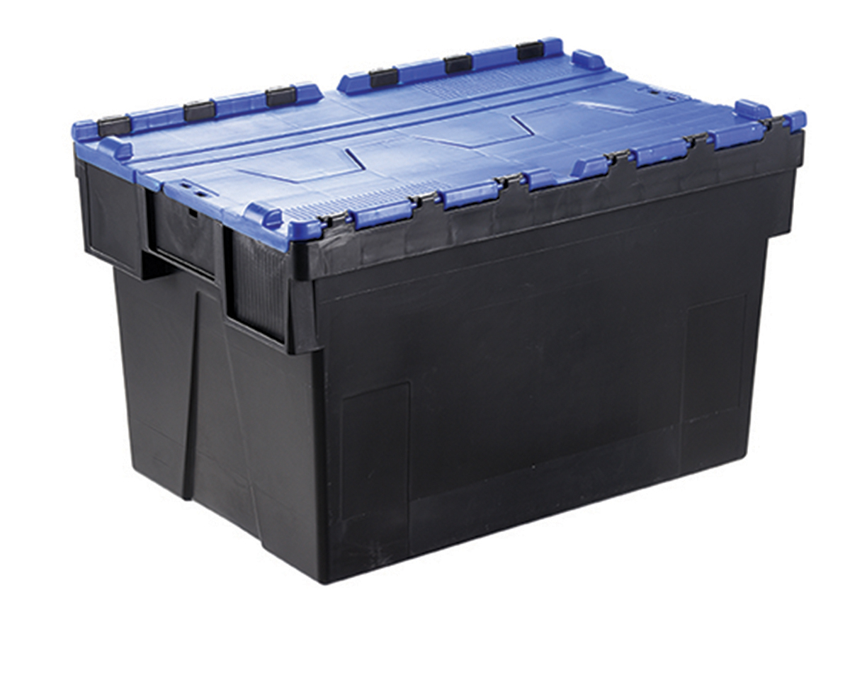 RS PRO 56L Blue Polypropylene Attached Lid Container, 600 mm x 400mm x 310 mm