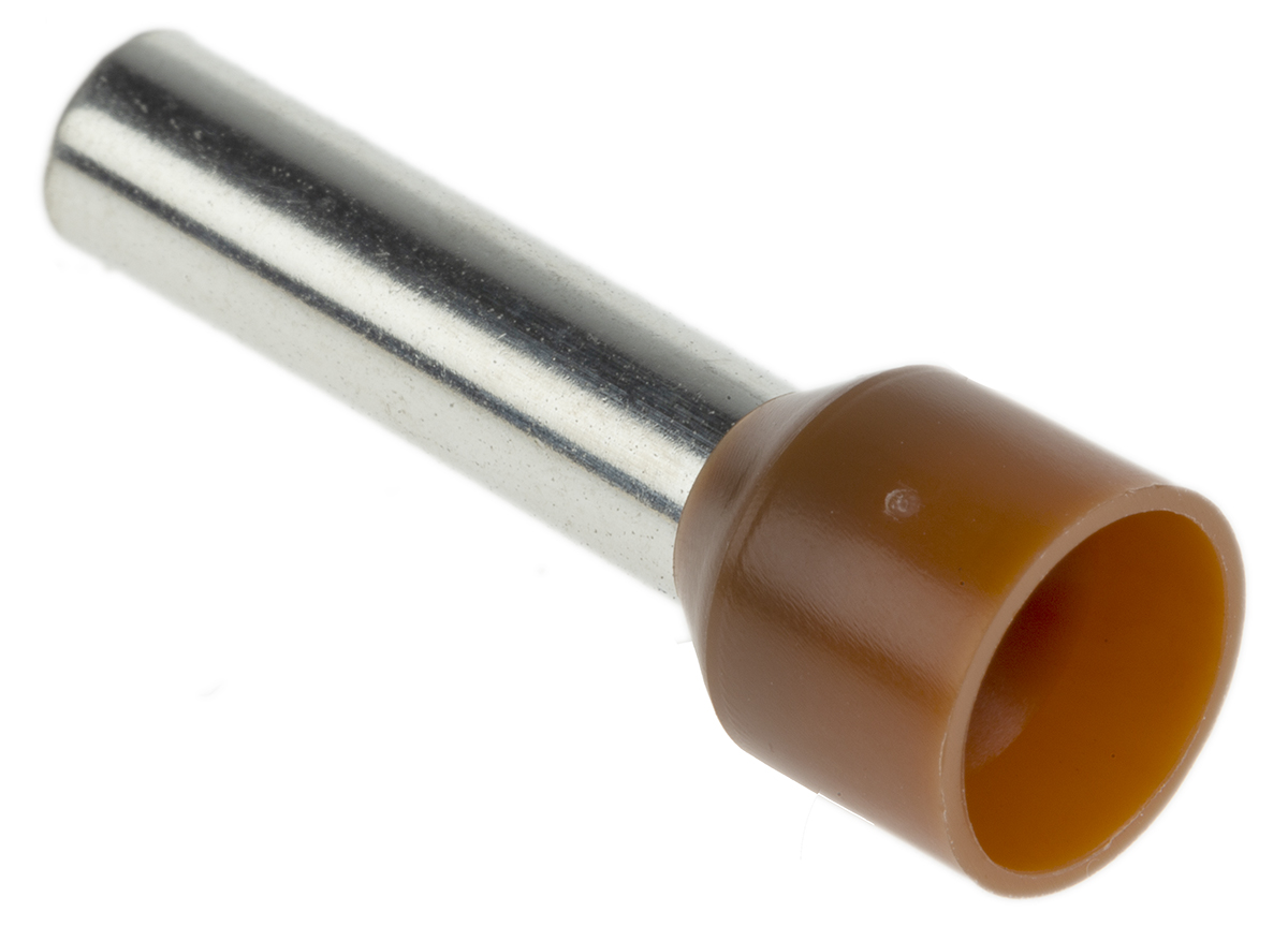 178-7328 RS PRO Insulated Crimp Bootlace Ferrule, 18 mm Pin Length, 4.9 mm Pin Diameter, Brown from 8 AWG to 8 AWG Wire Size