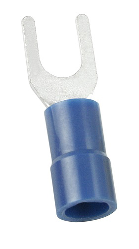 RS PRO, SVY Insulated Crimp Spade Connector, 16 AWG to 14 AWG, 4.3 mm Stud Size Vinyl, Blue