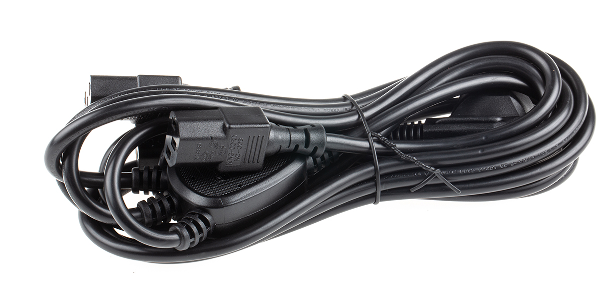 RS PRO IEC C13 to Schuko Power Cord, 3 m Black Polyvinyl Chloride