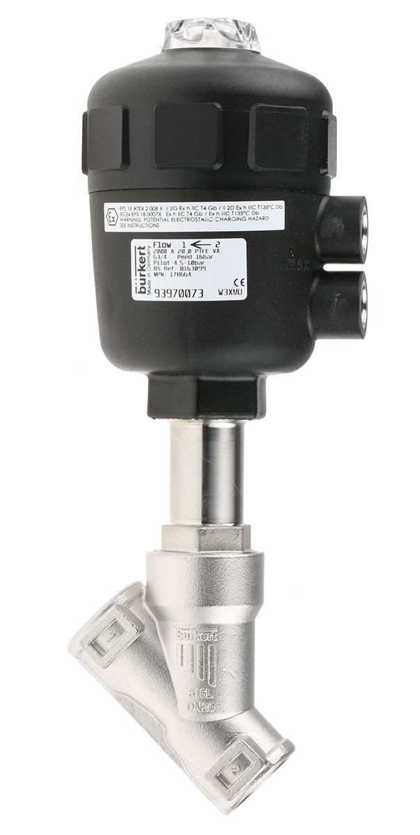 Burkert Angle type Pneumatic Actuated Valve, 16 bar 3/4 in