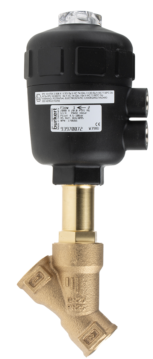 Burkert Angle type Pneumatic Actuated Valve, 16 bar 3/4 in