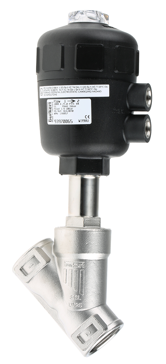 Burkert Angle type Pneumatic Actuated Valve, 16 bar 1 in