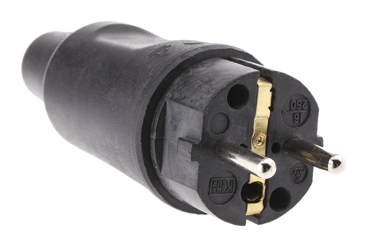 Kopp IP44 Black Cable Mount 2P Straight Mains Connector, 16A, 250V