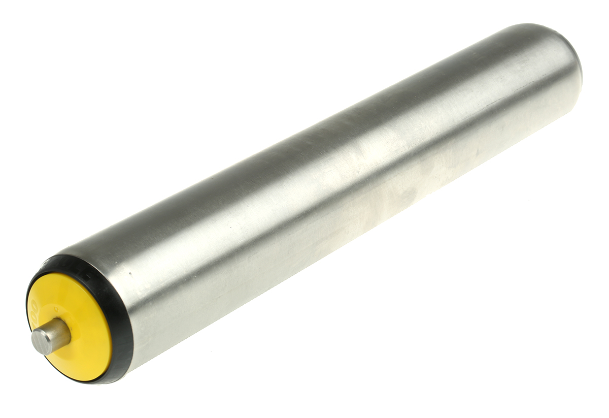 Interroll Stainless Steel Round Conveyor Roller Spring Loaded 50 mm Dia. x 300 mm L, Stainless Steel 1140 N, 10 mm