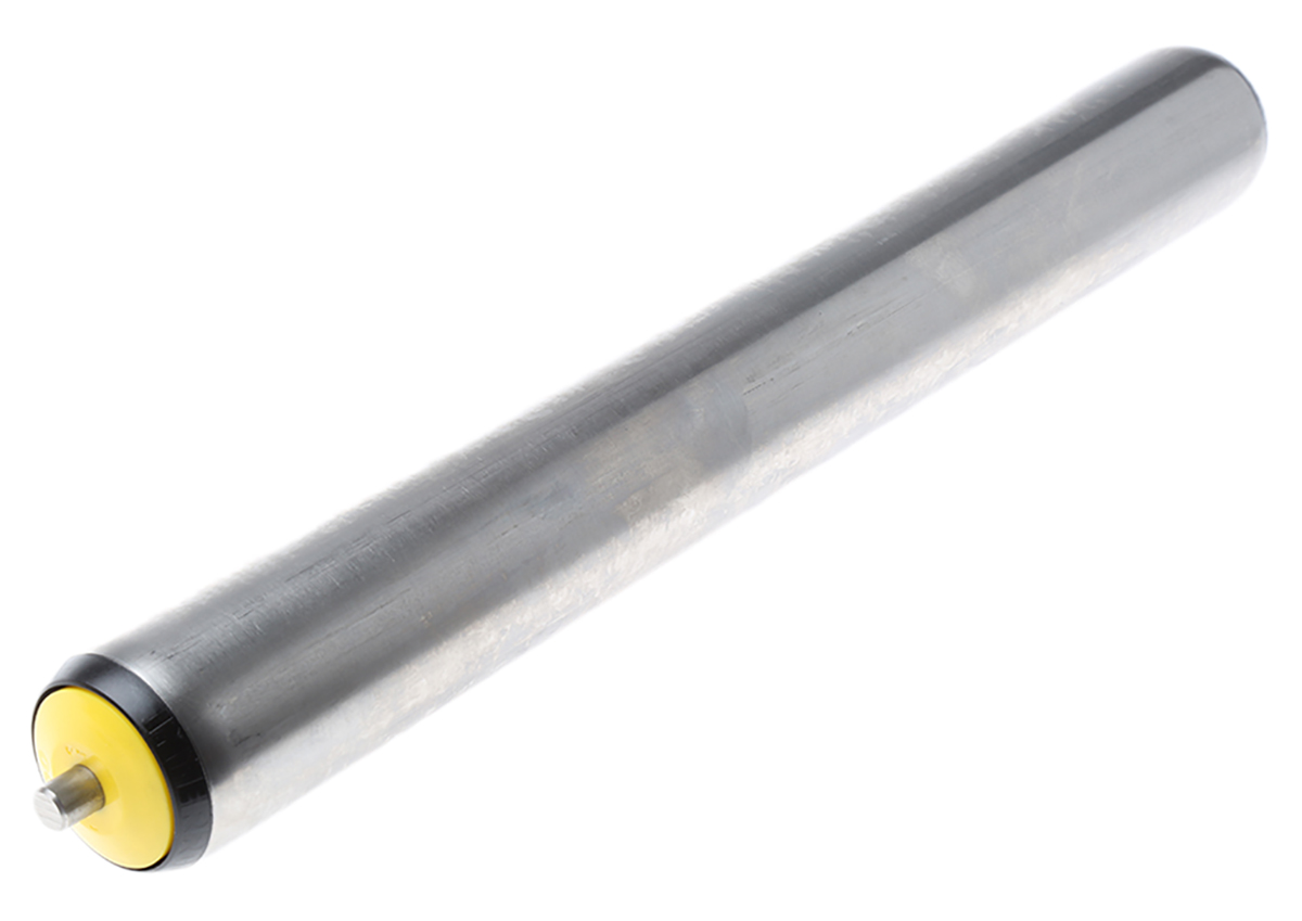 Interroll Stainless Steel Round Conveyor Roller Spring Loaded 50 mm Dia. x 400 mm L, Stainless Steel 840 N, 10 mm