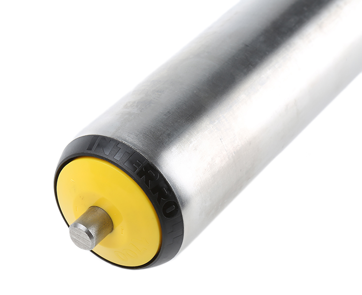 17xqnaakac-450 Interroll Stainless Steel Round Conveyor Roller Spring Loaded 50 mm Dia. x 450 mm L, Stainless Steel, 10 mm Spindle,