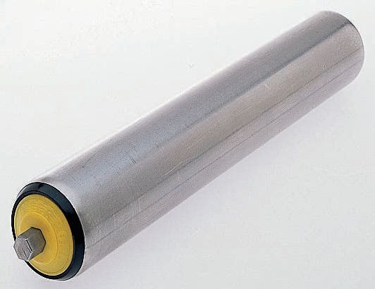 Interroll Stainless Steel Round Conveyor Roller Spring Loaded 50 mm Dia. x 600 mm L, Stainless Steel 560 N, 10 mm
