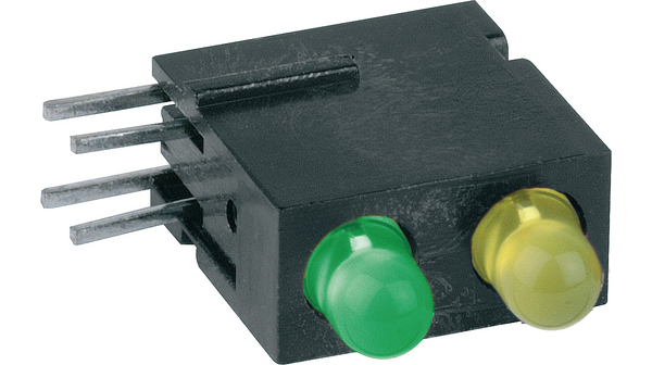 Mentor 1801.2131 Green, Yellow Right Angle PCB LED Indicator, 2 LEDs 2.2 V