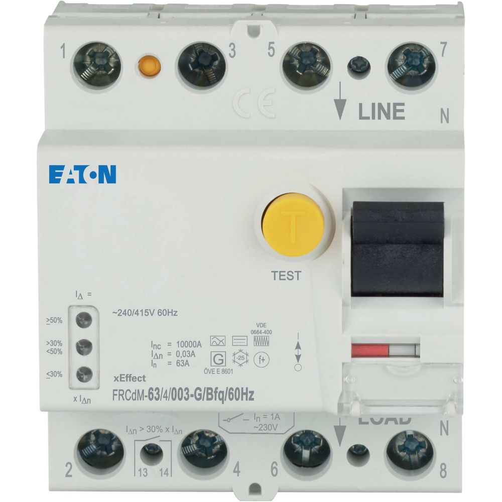 Eaton xEffect - FRCdM Series Residual Current Circuit Breaker, 63A, 4-Pole, 30 mA, Short delay, 630 A 415V ac