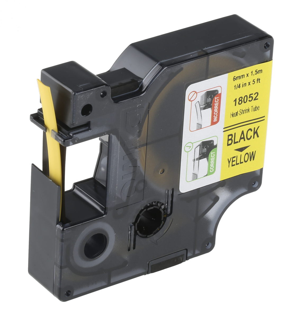 Dymo Black on Yellow Heat Shrink Labels, 1.5 m Length, 6 mm Width