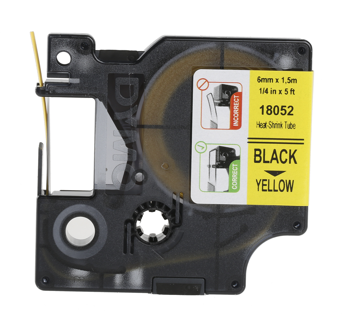 18052 Dymo Black on Yellow Heat Shrink Labels, 1.5 m Length, 6 mm Width