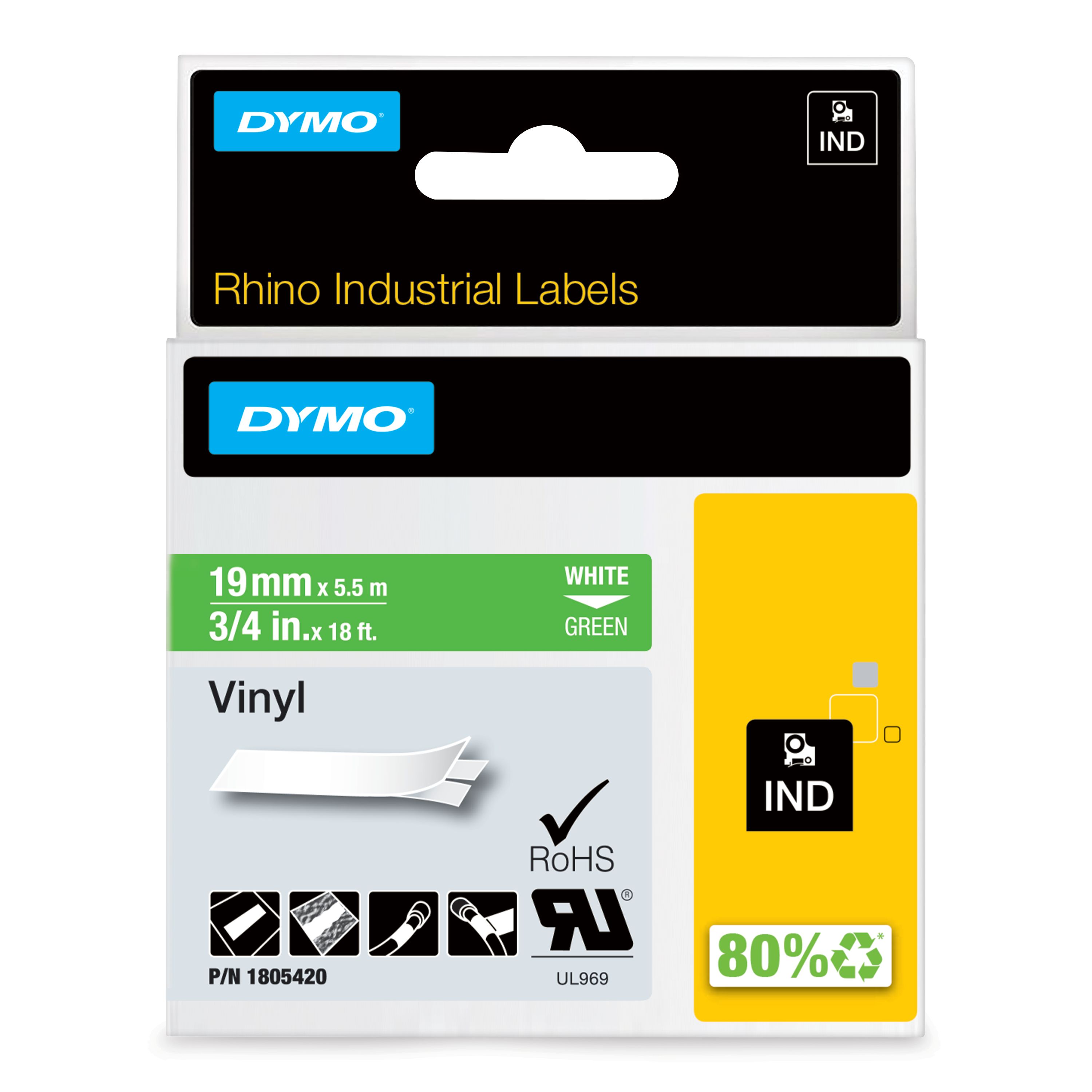 Dymo White on Green Label Printer Tape, 5.48 m Length, 19 mm Width