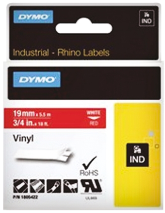 1805422 Dymo White on Red Label Printer Tape, 5.5 m Length, 19 mm Width
