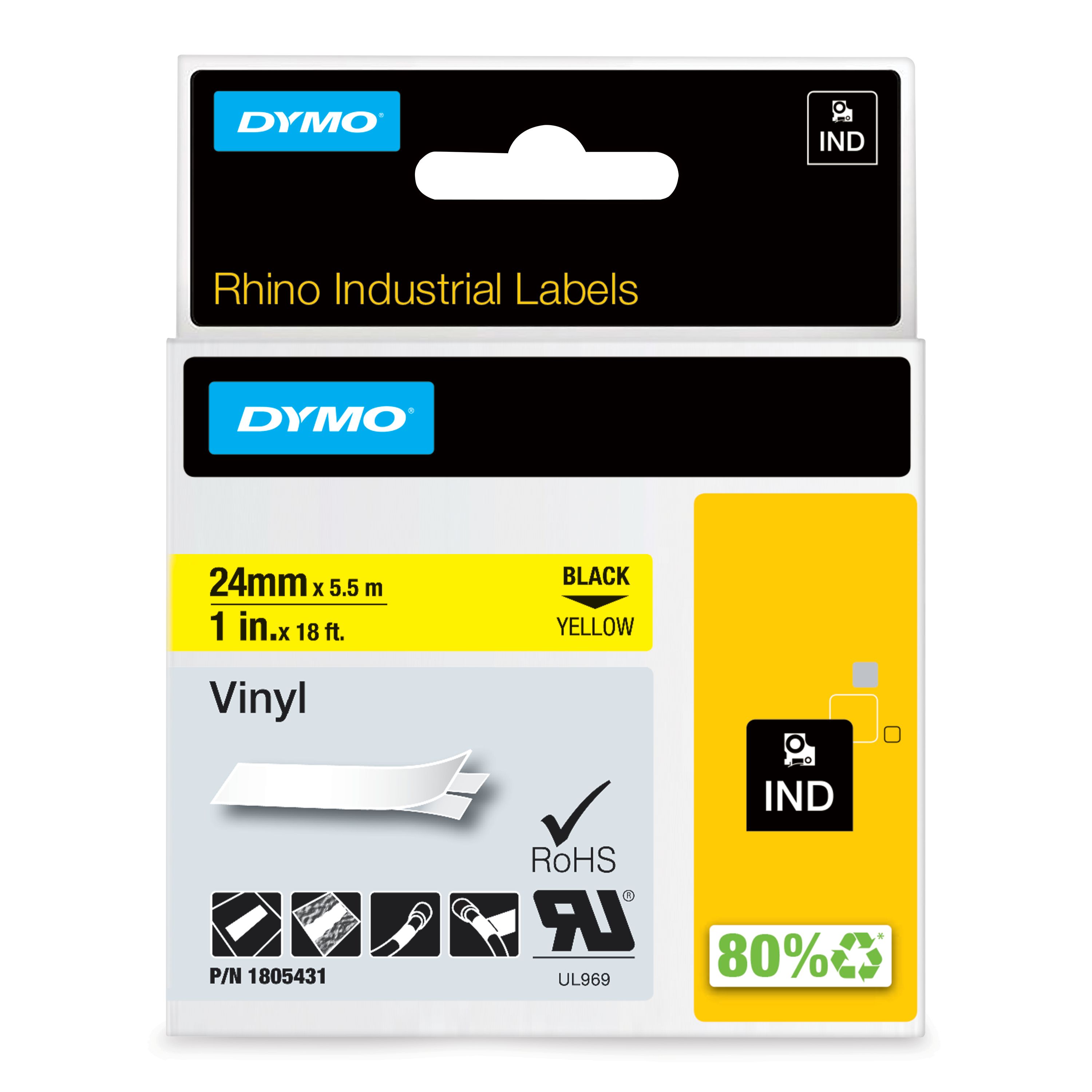 Dymo Black on Yellow Label Printer Tape, 5.48 m Length, 24 mm Width