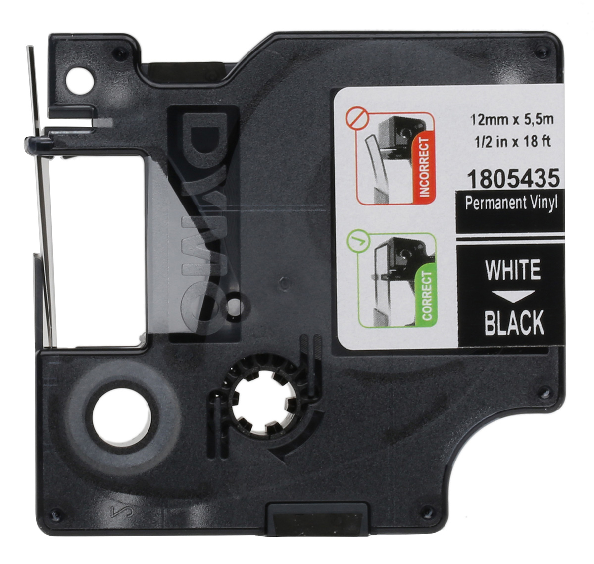 1805435 Dymo White on Black Label Printer Tape, 5.5 m Length, 12 mm Width