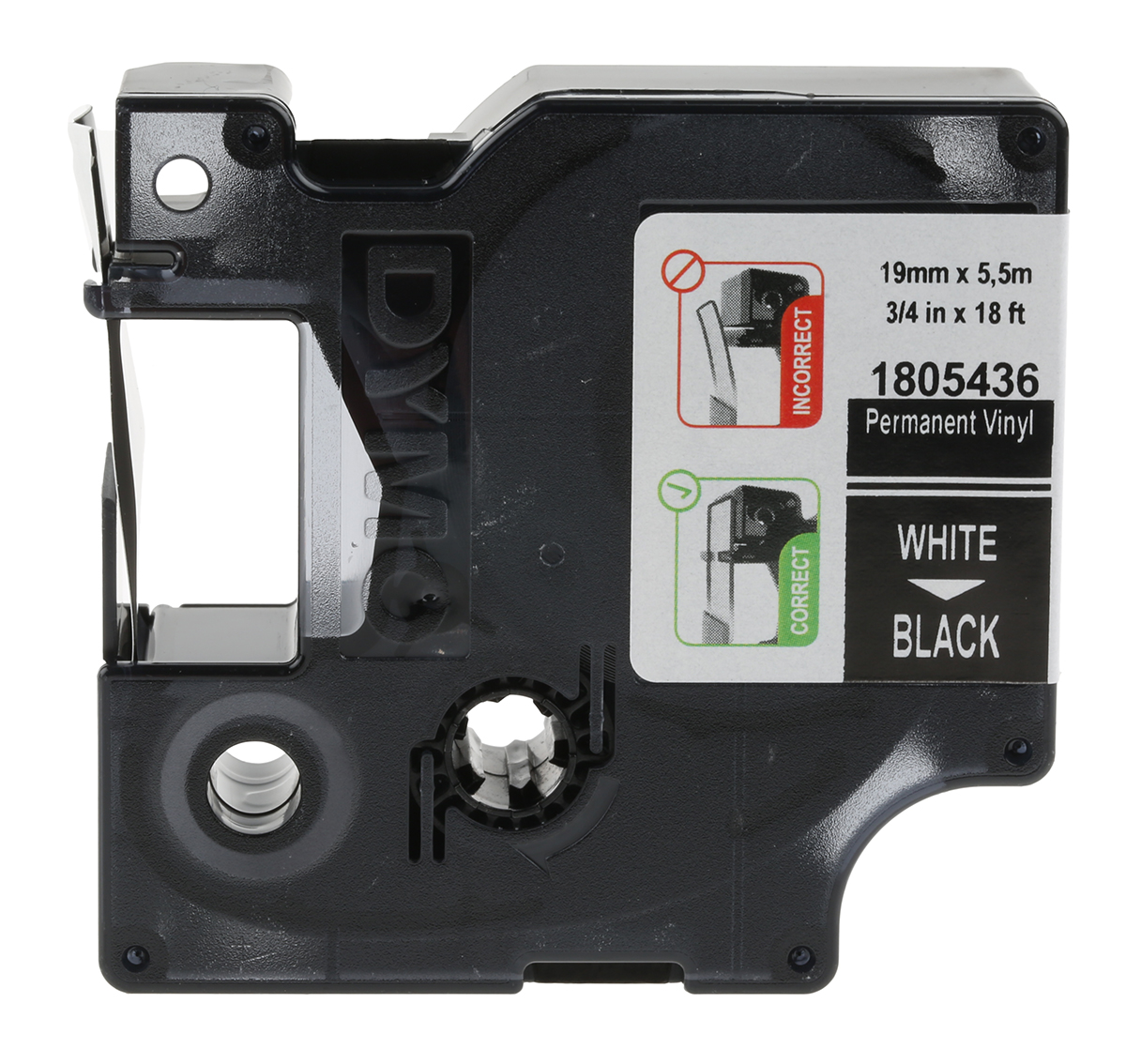 1805436 Dymo White on Black Label Printer Tape, 5.48 m Length, 19 mm Width
