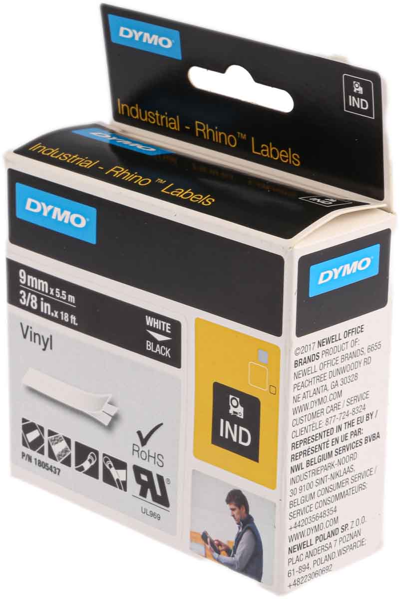 1805437 Dymo White on Black Label Printer Tape, 5.5 m Length, 9 mm Width