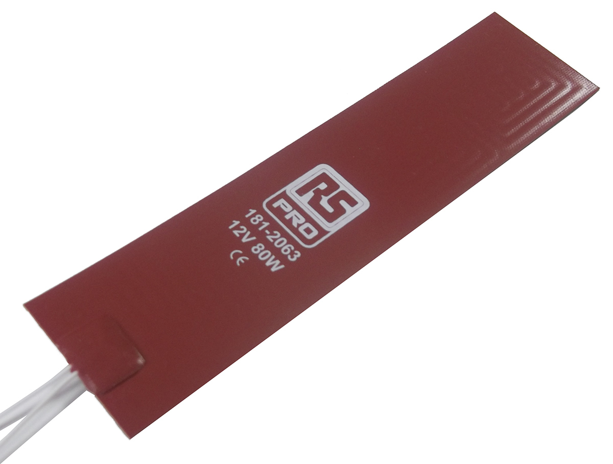 RS PRO Silicone Heater Mat, 12V dc, 80 W Rectangle, 8 in 2in