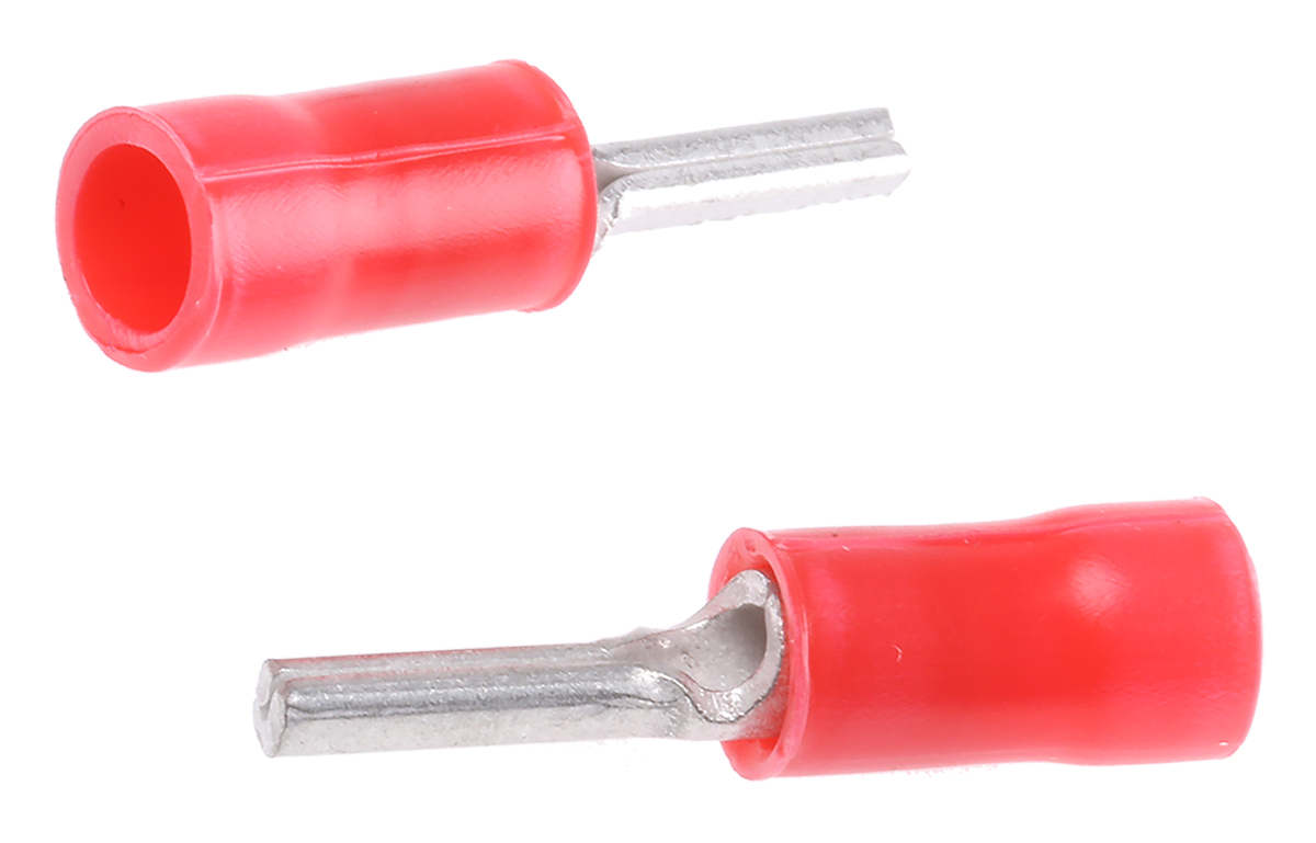 TE Connectivity, PLASTI-GRIP Insulated, Tin Crimp Pin Connector, 22 AWG to 16 AWG, 1.8 mm Pin Diameter, Red