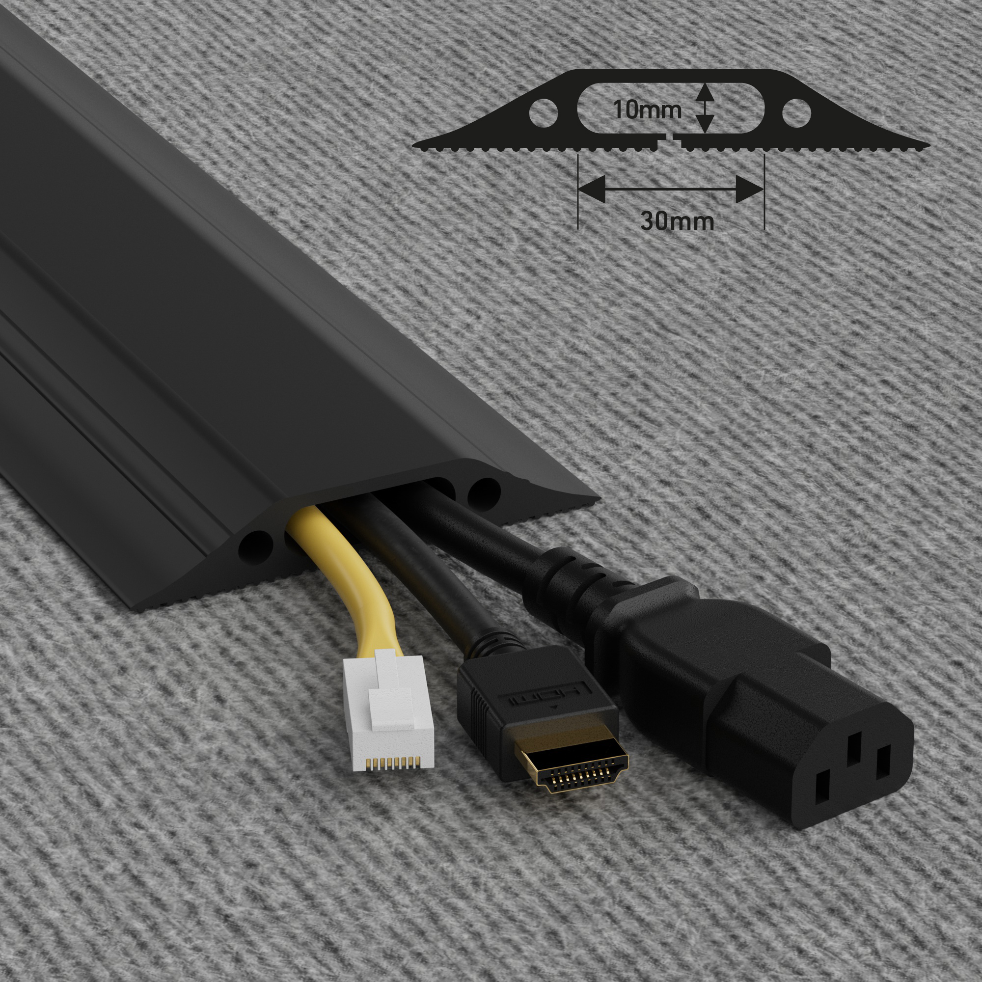 182-3871 RS PRO 1.8 m Black Cable Cover in Polyvinyl Chloride, 30 mm ID