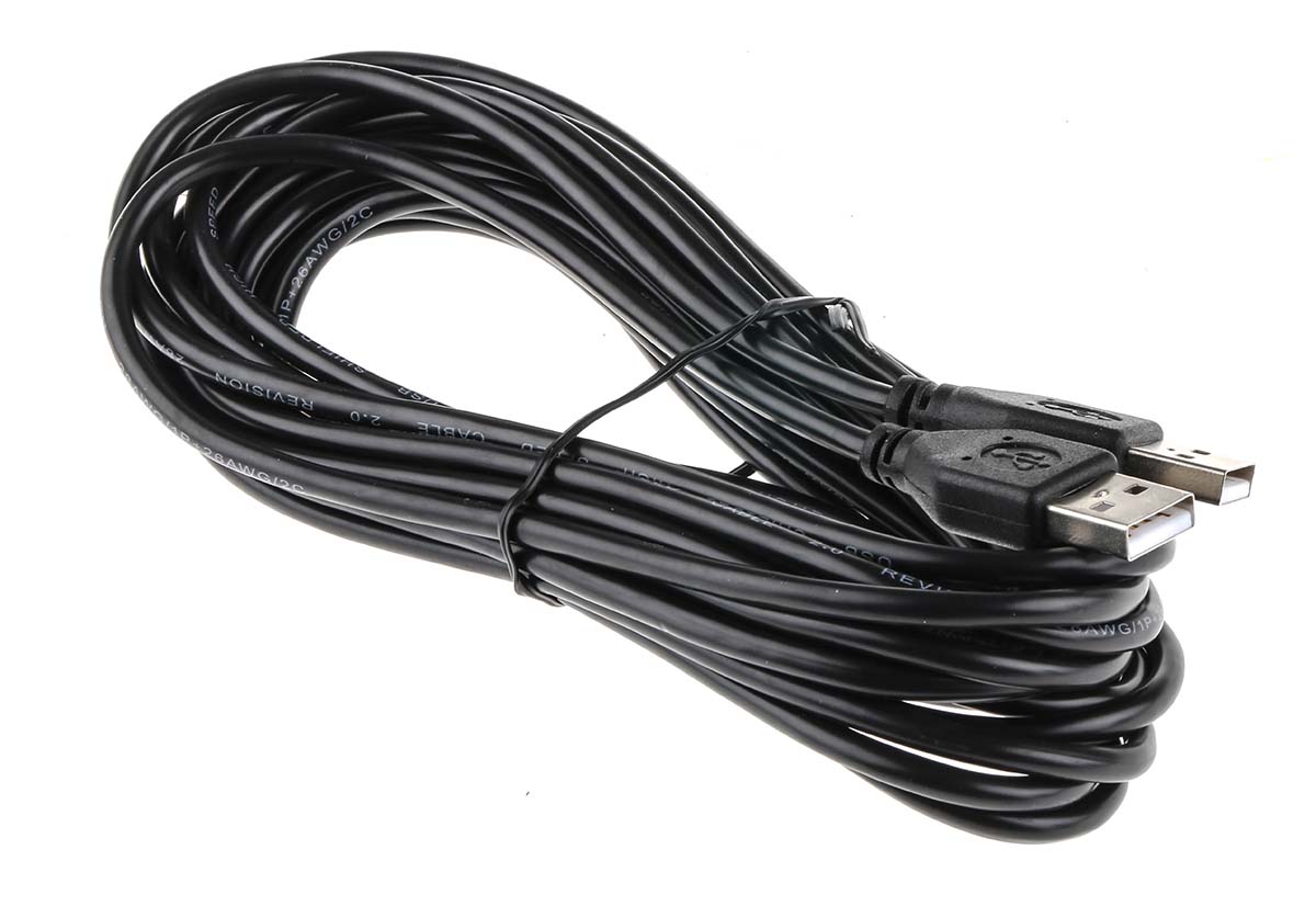 182-8485 RS PRO IC Socket USB Cable, Male USB Type A to Male, USB 2.0 USB Type A, Black, 5 m