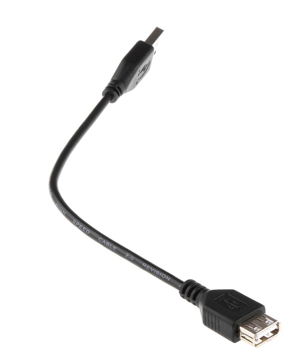 182-8486 RS PRO IC Socket USB Cable, Male USB Type A to Female, USB 2.0 USB Type A, Black, 250 mm