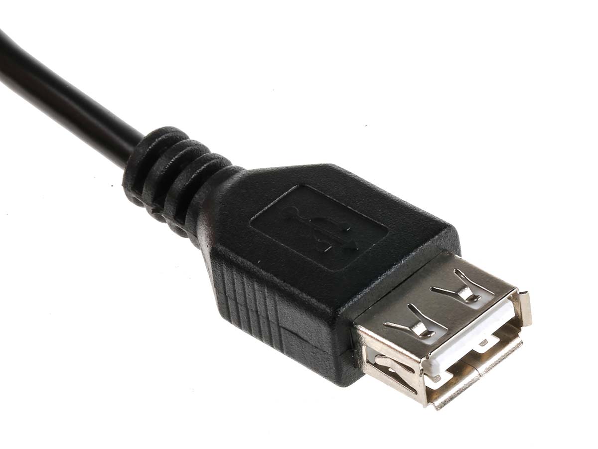 RS PRO IC Socket USB Cable, Male USB Type A to Female, USB 2.0 USB Type A, Black, 1 m