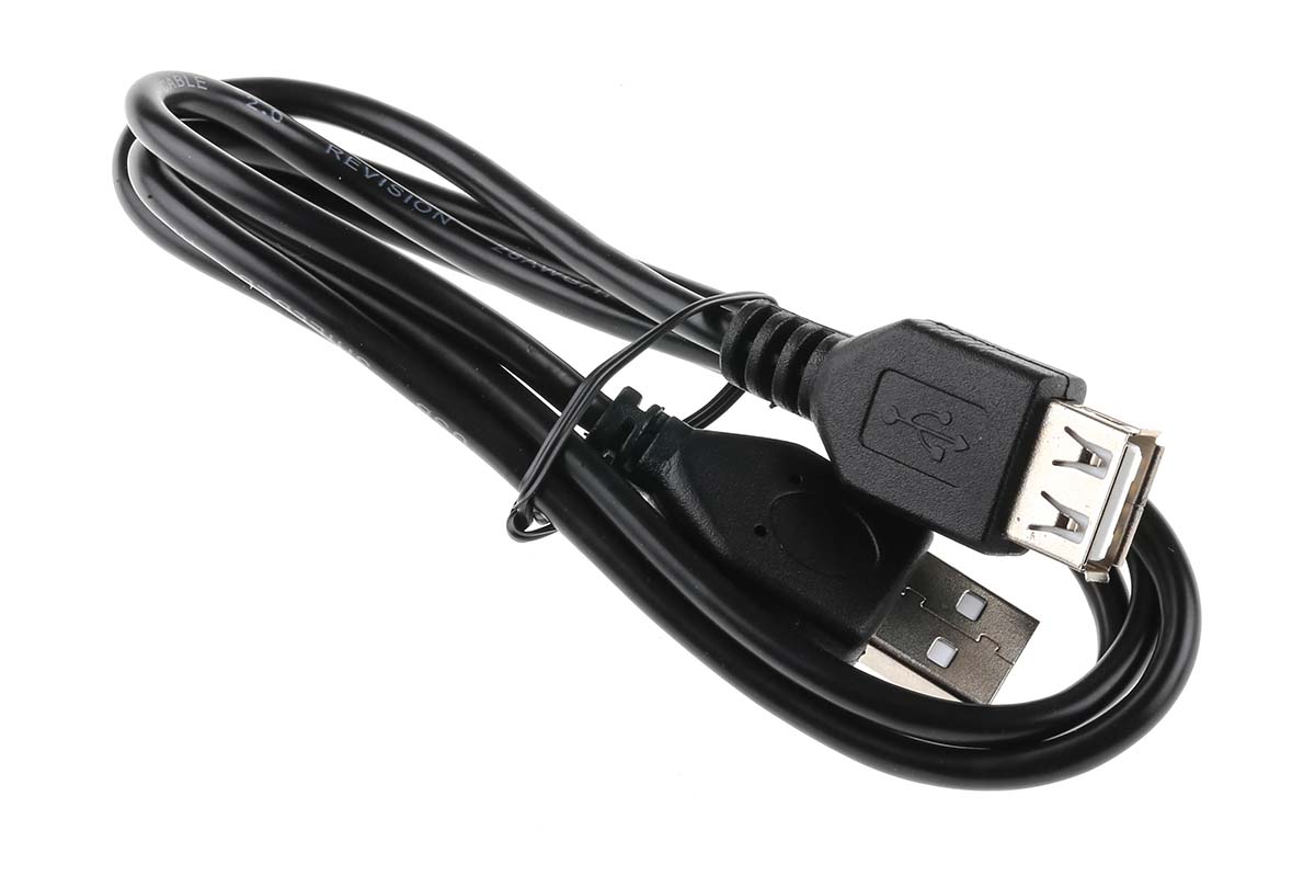 182-8488 RS PRO IC Socket USB Cable, Male USB Type A to Female, USB 2.0 USB Type A, Black, 1 m