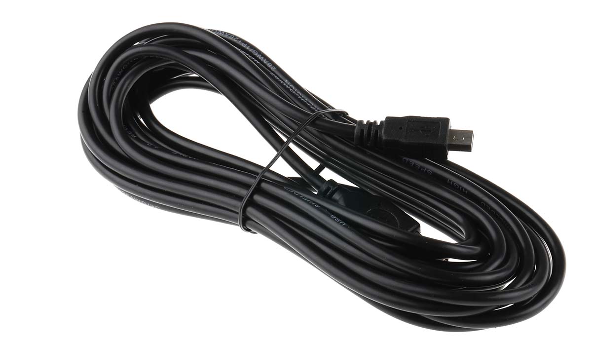 182-8494 RS PRO IC Socket USB Cable, Male USB Type A to Male, USB 2.0 Mini USB Type B, Black, 5 m