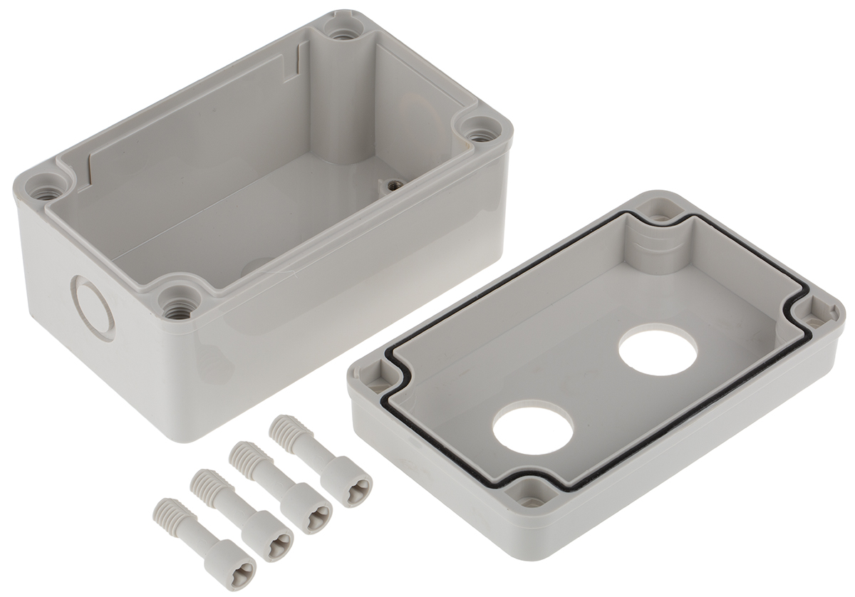 182-8656 RS PRO Grey Plastic Push Button Enclosure - 2 Hole 22.5 mm Diameter