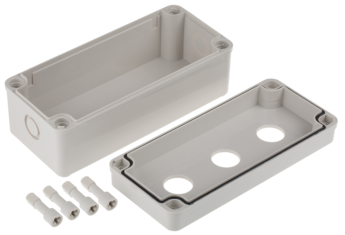 182-8657 RS PRO Grey Plastic Push Button Enclosure - 3 Hole 22.5 mm Diameter