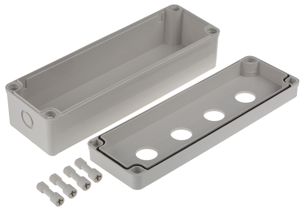 182-8658 RS PRO Grey Plastic Push Button Enclosure - 4 Hole 22.5 mm Diameter