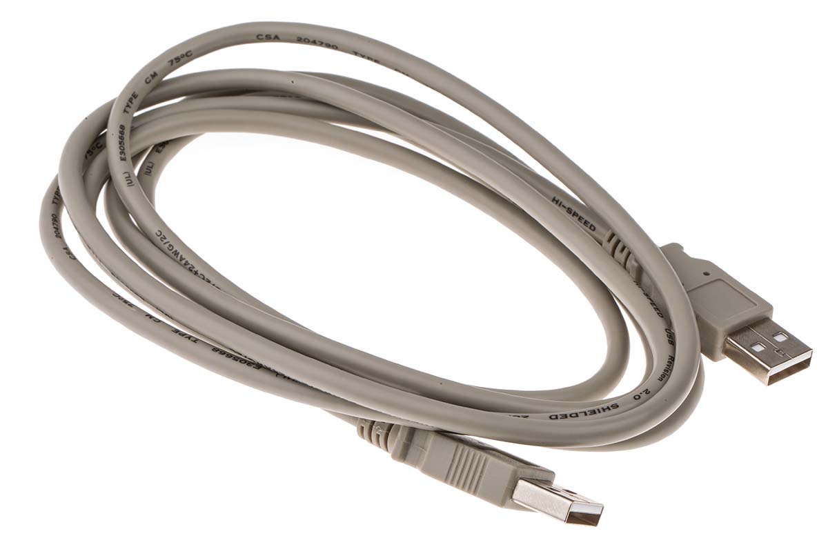RS PRO IC Socket USB Cable, Male USB Type A to Male, USB 2.0 USB Type A, Grey, 2 m