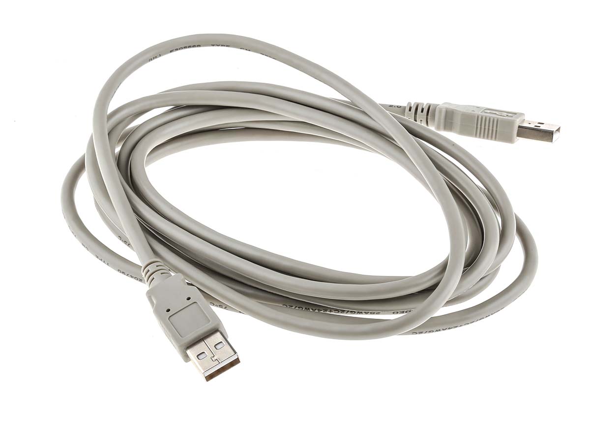182-8829 RS PRO IC Socket USB Cable, Male USB Type A to Male, USB 2.0 USB Type A, Grey, 3 m