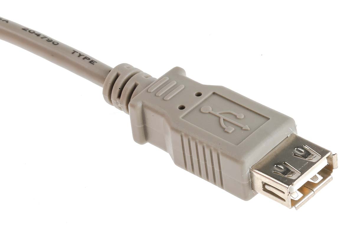 RS PRO IC Socket USB Cable, Male USB Type A to Female, USB 2.0 USB Type A, Grey, 1 m