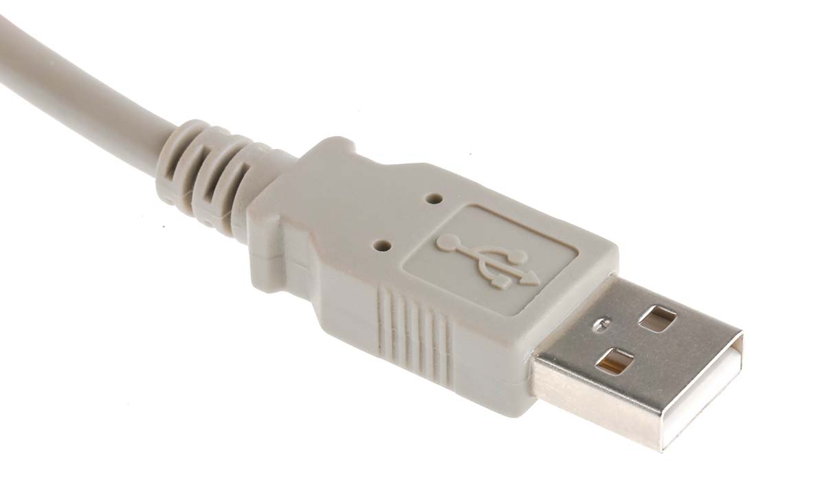 182-8831 RS PRO IC Socket USB Cable, Male USB Type A to Male, USB 2.0 USB B, Grey, 1 m