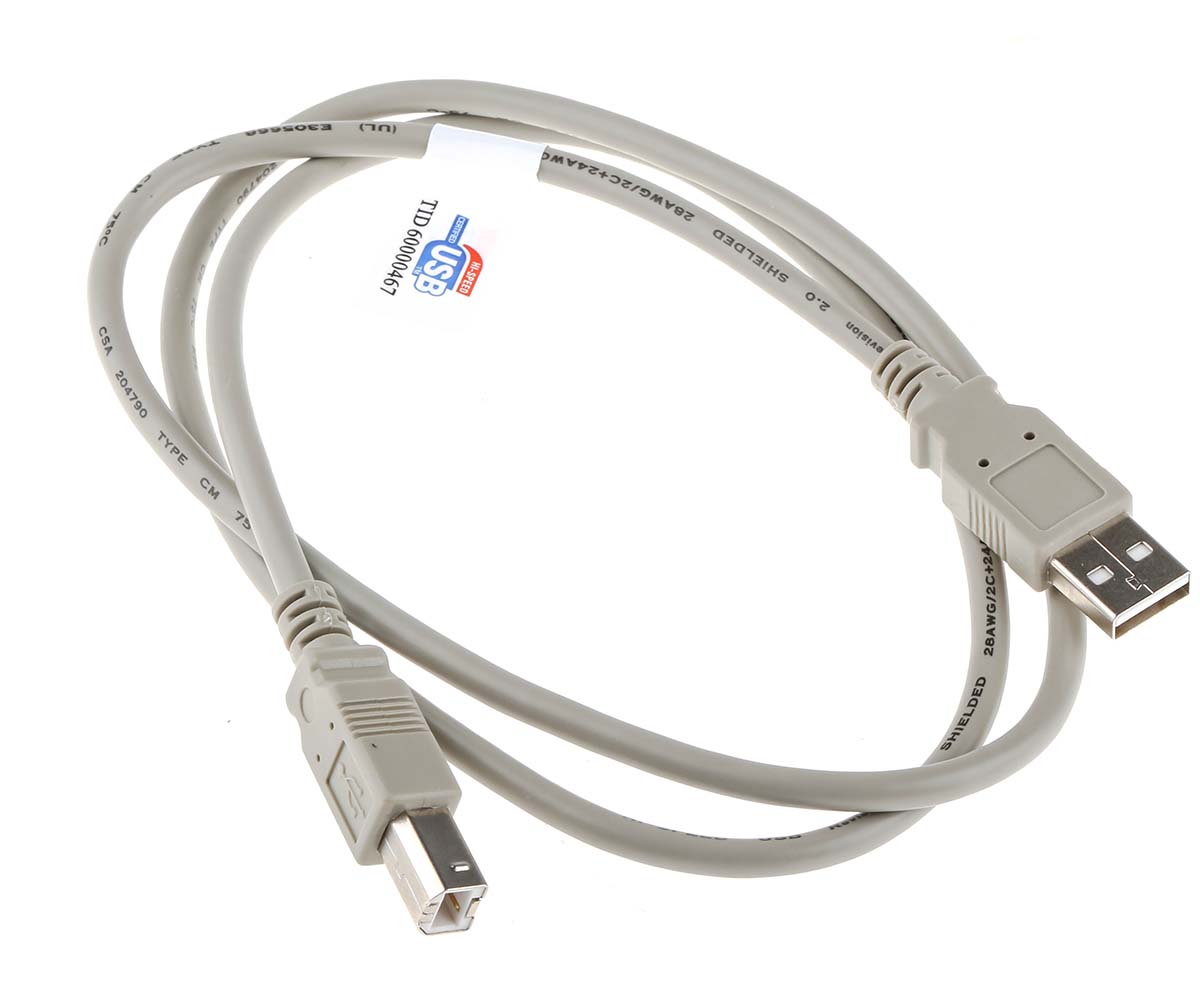 182-8831 RS PRO IC Socket USB Cable, Male USB Type A to Male, USB 2.0 USB B, Grey, 1 m