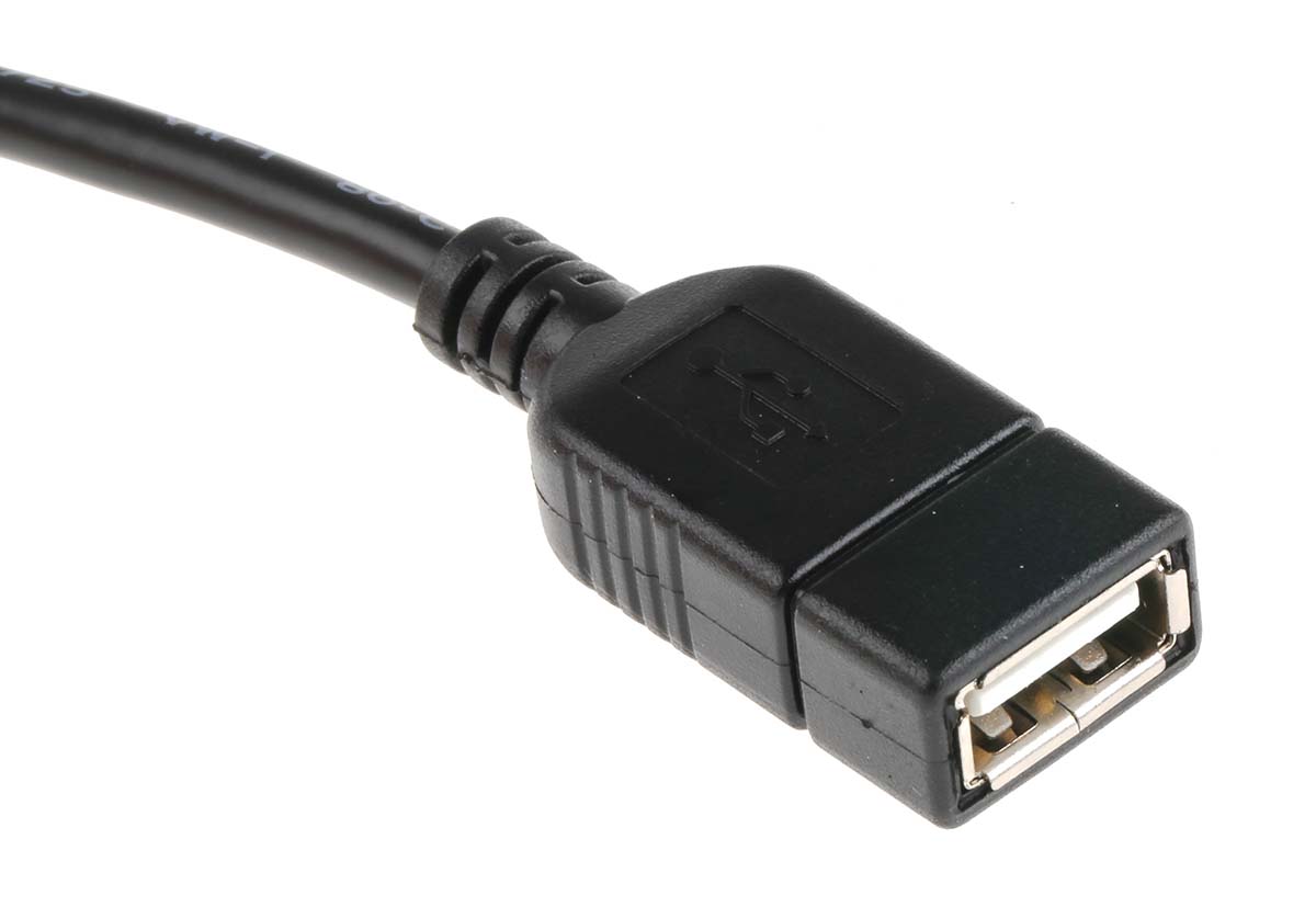 RS PRO IC Socket USB Cable, Male USB Type B to Female, USB 2.0 USB Type A, Black, 150 mm