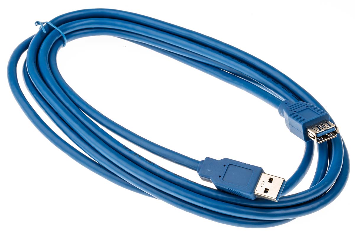 RS PRO  USB 3.0, Male USB Type A to Female USB Type A, Blue, 3 m