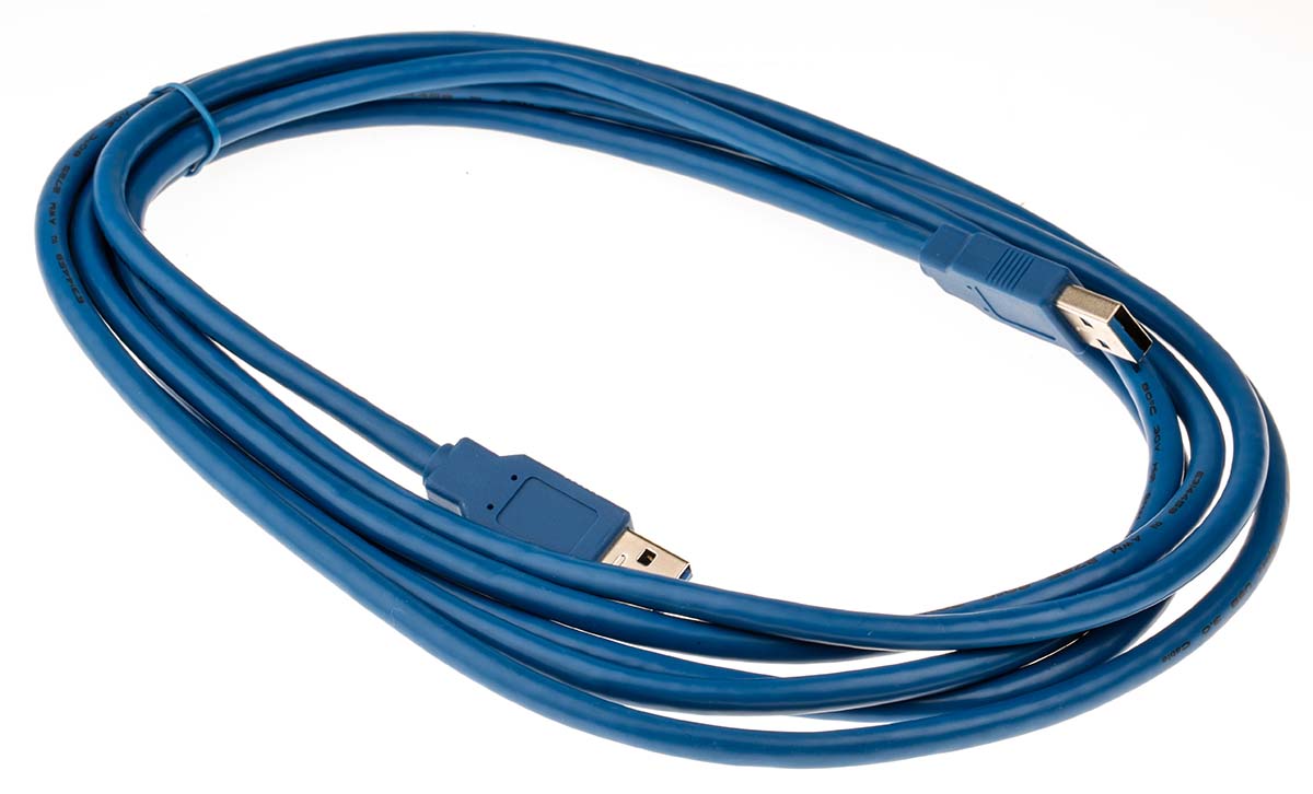 RS PRO IC Socket USB Cable, Male USB Type A to Male, USB 3.0 USB Type A, Blue, 3 m