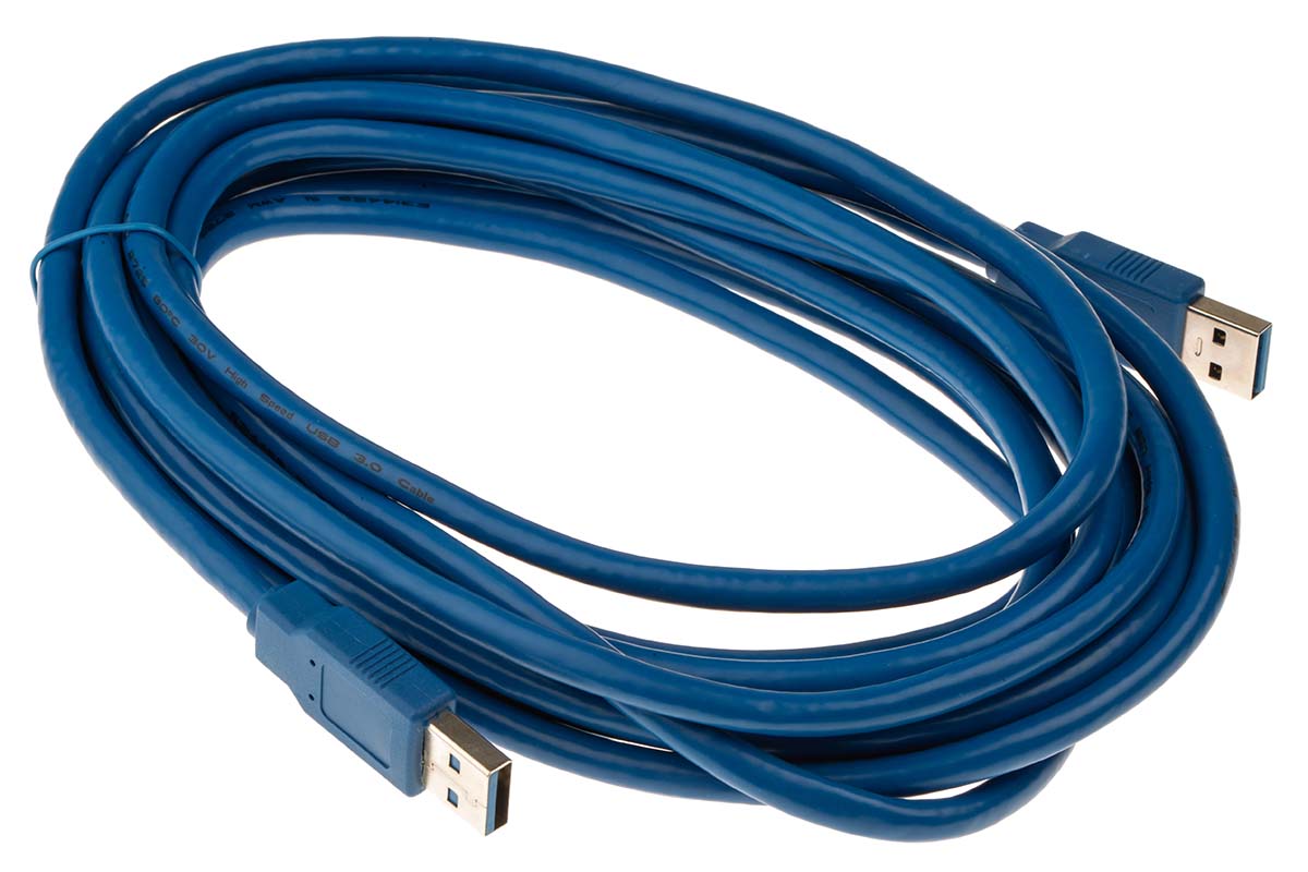 RS PRO IC Socket USB Cable, Male USB Type A to Male, USB 3.0 USB Type A, Blue, 5 m
