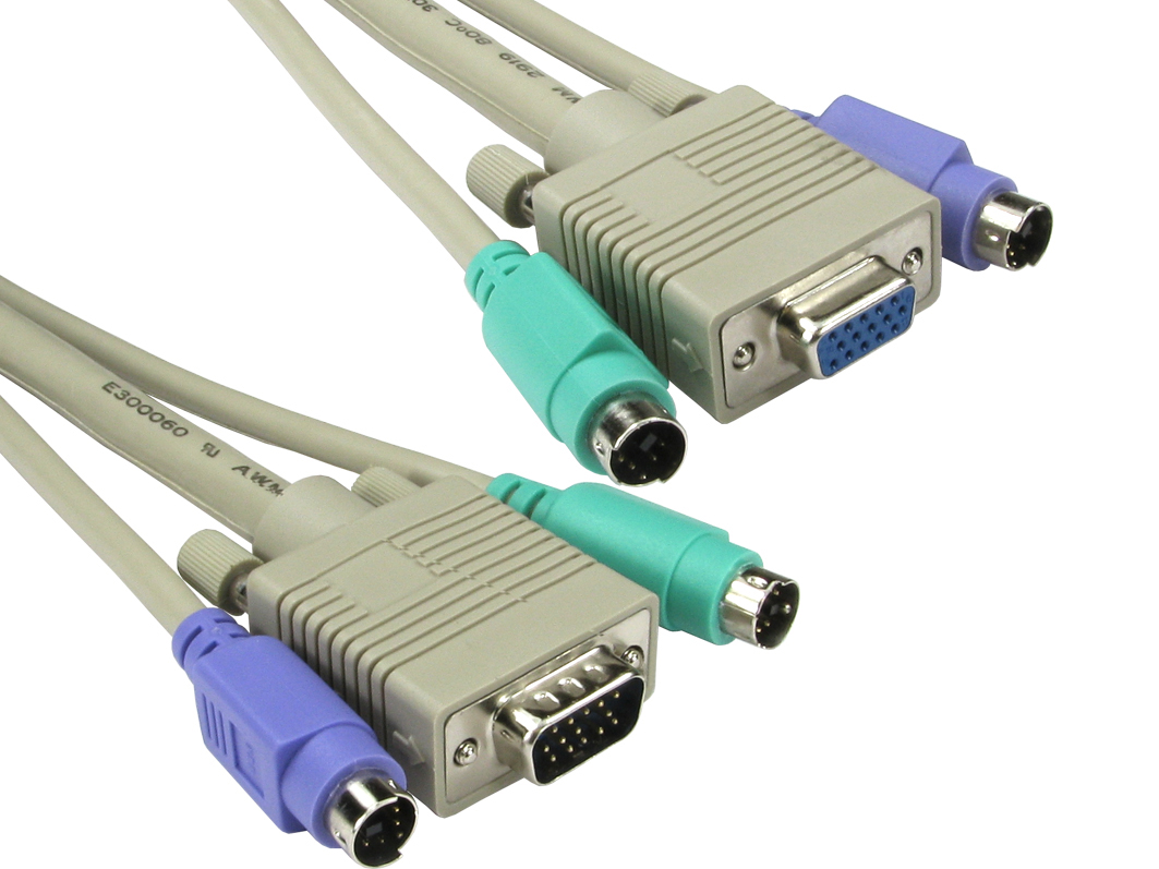 RS PRO Male VGA to Male/Female PS2 x 2 KVM Cable