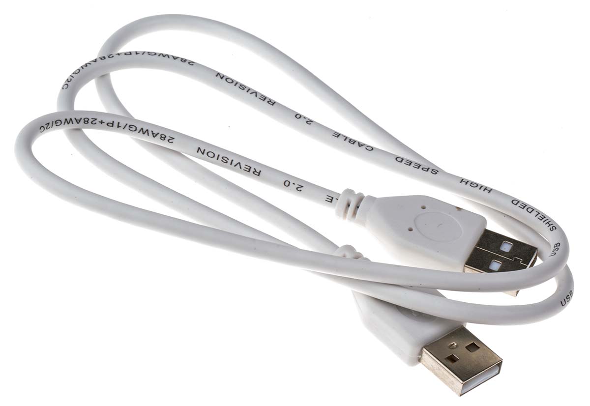 RS PRO IC Socket USB Cable, Male USB Type A to Male, USB 2.0 USB Type A, White, 800 mm