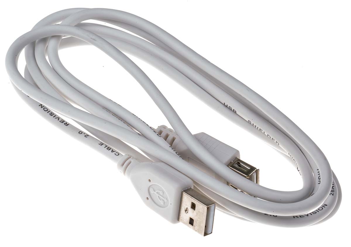 RS PRO  USB 2.0, Male USB Type A to Female USB Type A, White, 1.8 m