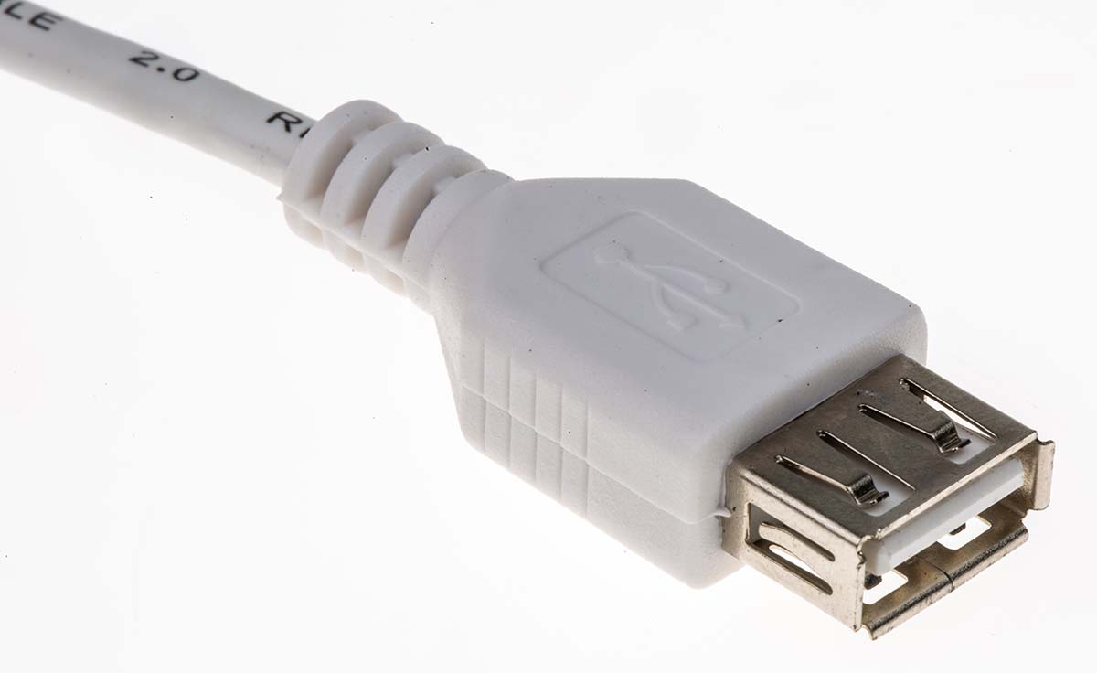 182-8857 RS PRO  USB 2.0, Male USB Type A to Female USB Type A, White, 1.8 m
