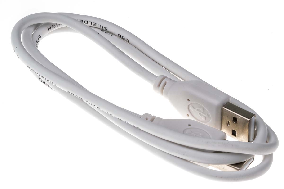 RS PRO IC Socket USB Cable, Male USB Type A to Male, USB 2.0 USB Type A, White, 1 m